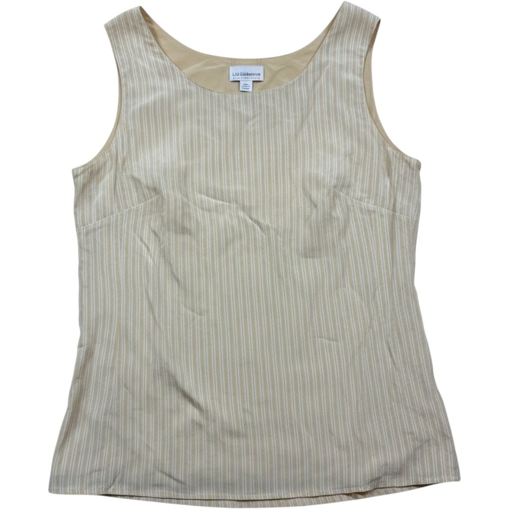 Liz Claiborne Collection Silk Tank Top 12 Cream Tan Striped Sleeveless Blouse